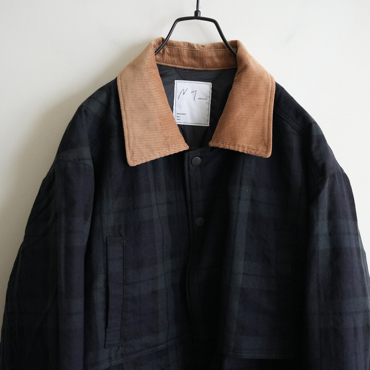 ANCELLM WOOL CHECK HALF JACKET BLACK WATCH