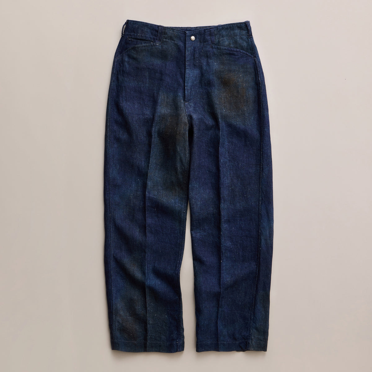 NICENESS PRINTED LINEN CANVAS FRISCO TROUSERS "N.MORLEY" INDIGO