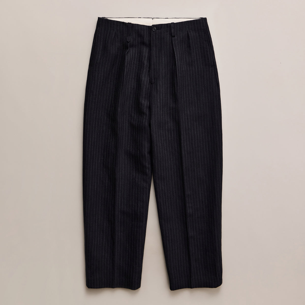 NICENESS WOOL HEMP FLYING V TROUSERS "H.WISHBONE"