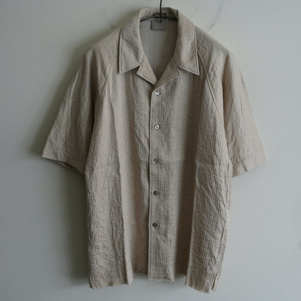 山内 Cotton Cupra Shadow Stripe Half Sleeve Shirt  Beige