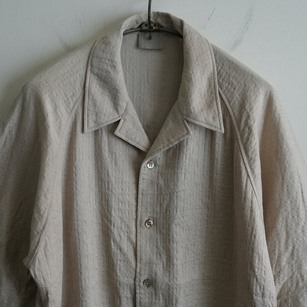 山内 Cotton Cupra Shadow Stripe Half Sleeve Shirt  Beige