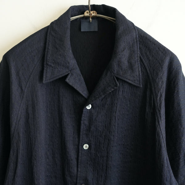 山内 Cotton Cupra Shadow Stripe Half Sleeve Shirt  Navy