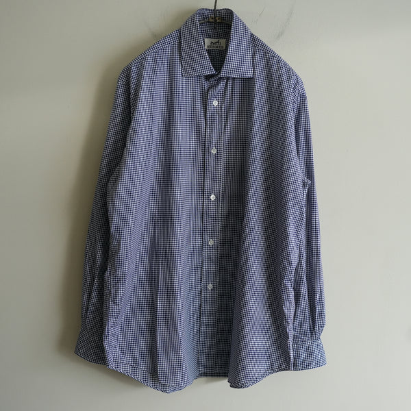 OLD HERMES Cotton Gingham Check Wide Collar Shirt