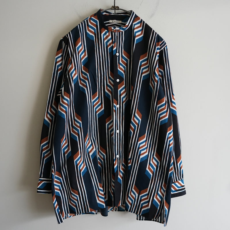 HEUGN Print Band Collar Shirt 