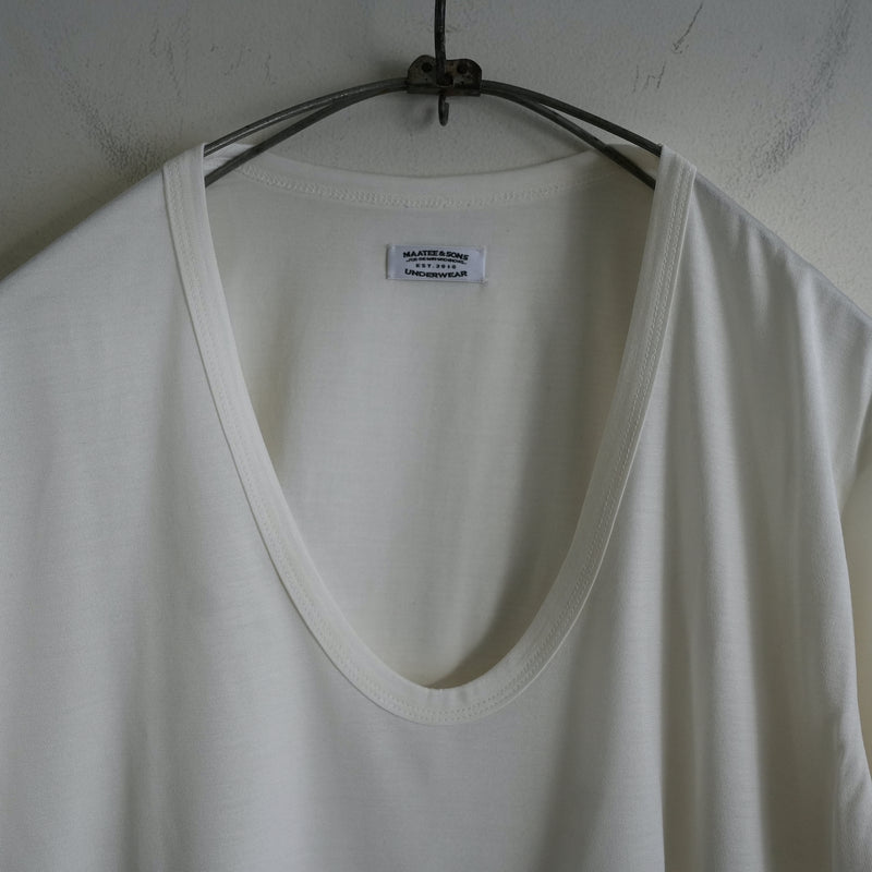 MAATEE&SONS Washable Silk 深U-Neck Tee WHITE