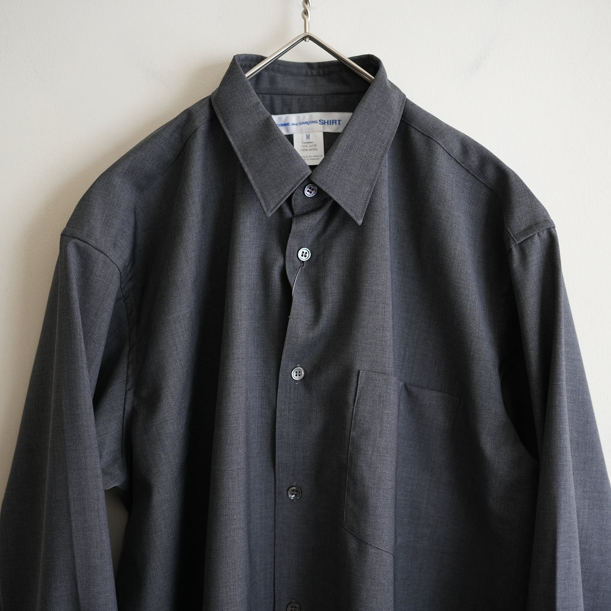 COMME des GARCONS SHIRT FOREVER SHAPE1 WIDE CLASSIC SHIRT WOOL PLAIN CHARCOAL