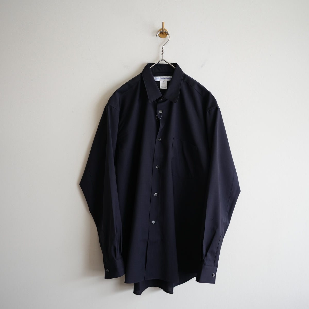 COMME des GARCONS SHIRT FOREVER SHAPE1 WIDE CLASSIC SHIRT WOOL PLAIN NAVY