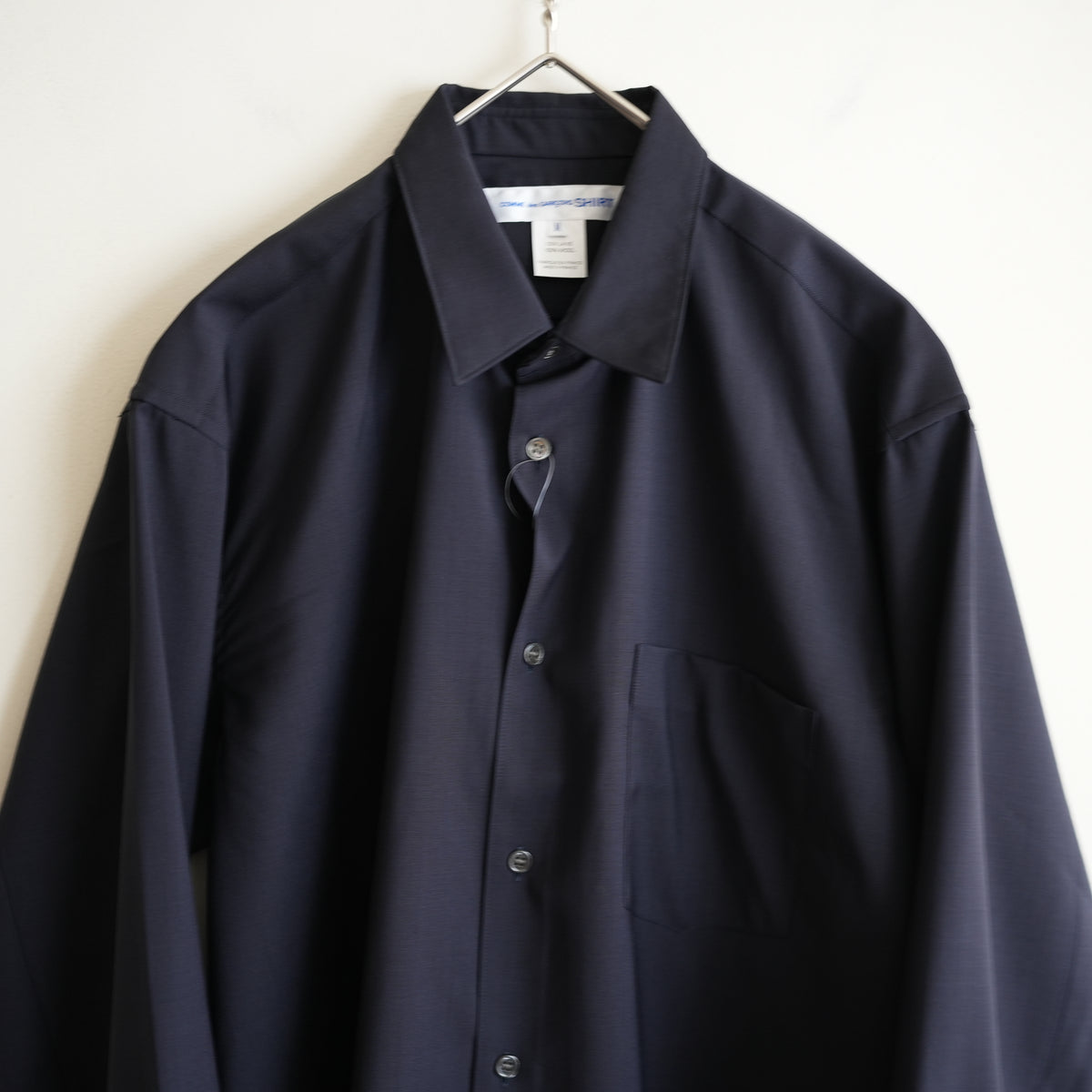 COMME des GARCONS SHIRT FOREVER SHAPE1 WIDE CLASSIC SHIRT WOOL PLAIN NAVY