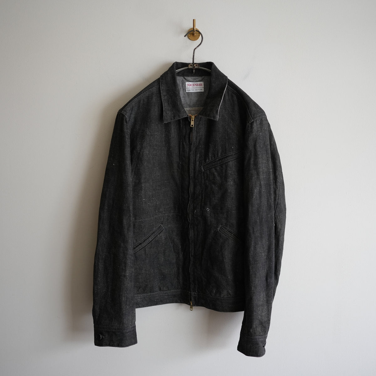 NICENESS PRINTED LINEN CANVAS SHORT JACKET "N.JETT" BLK