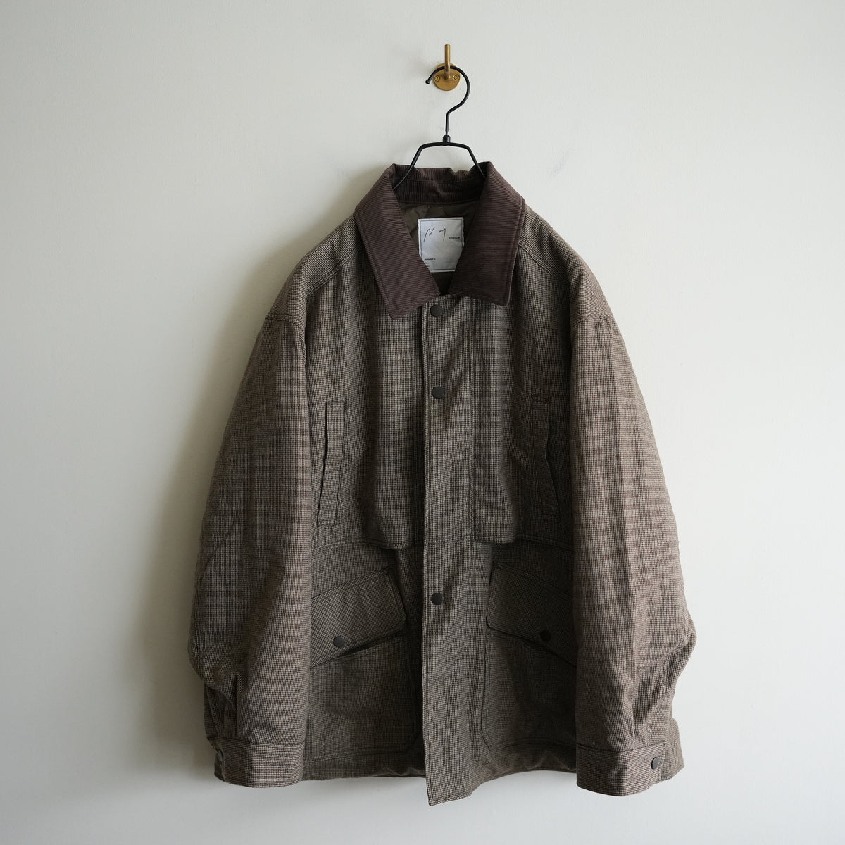 ANCELLM WOOL CHECK HALF JACKET HOUNDTOOTH