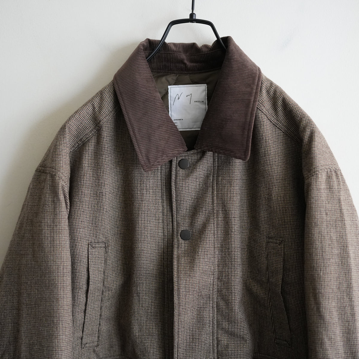 ANCELLM WOOL CHECK HALF JACKET HOUNDTOOTH