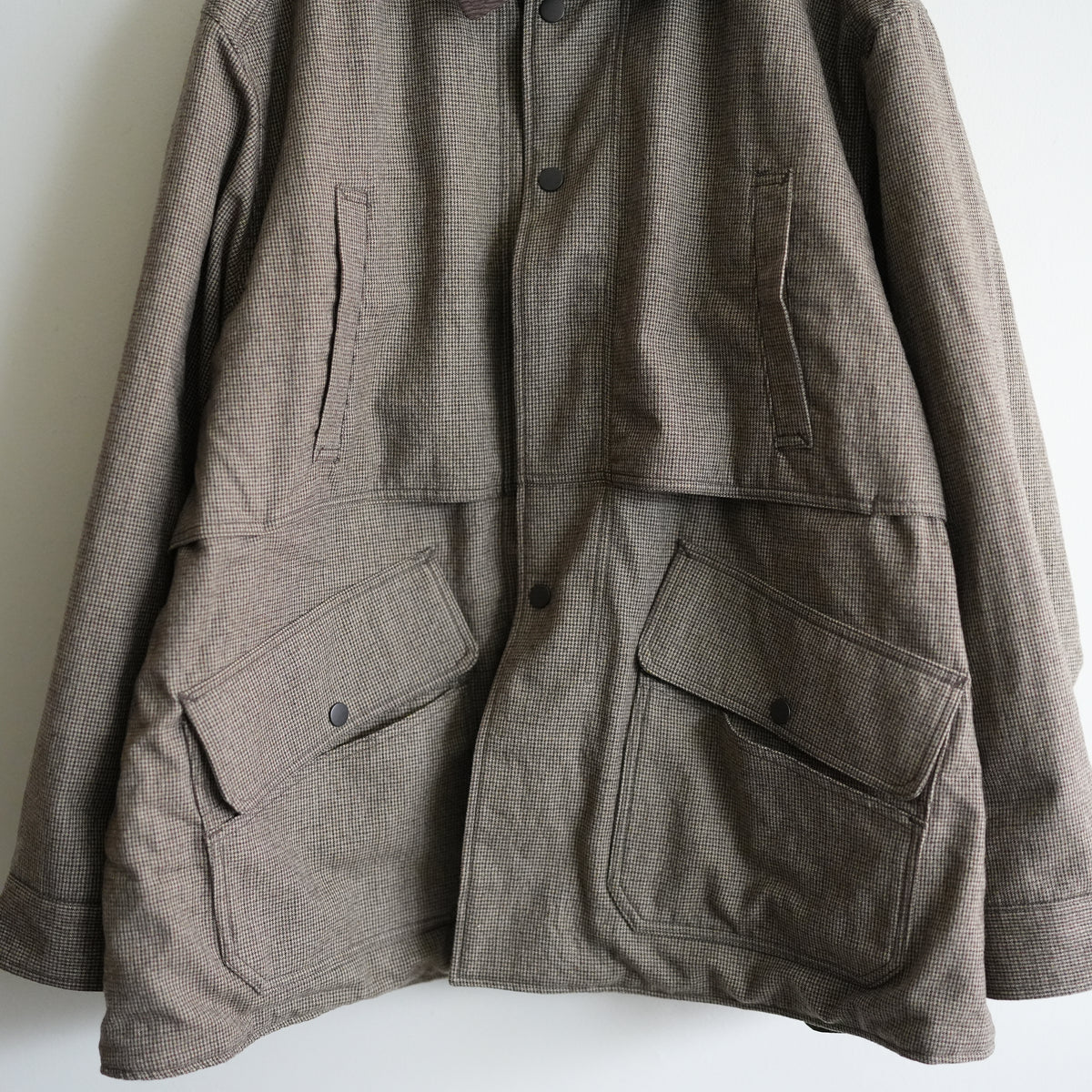 ANCELLM WOOL CHECK HALF JACKET HOUNDTOOTH