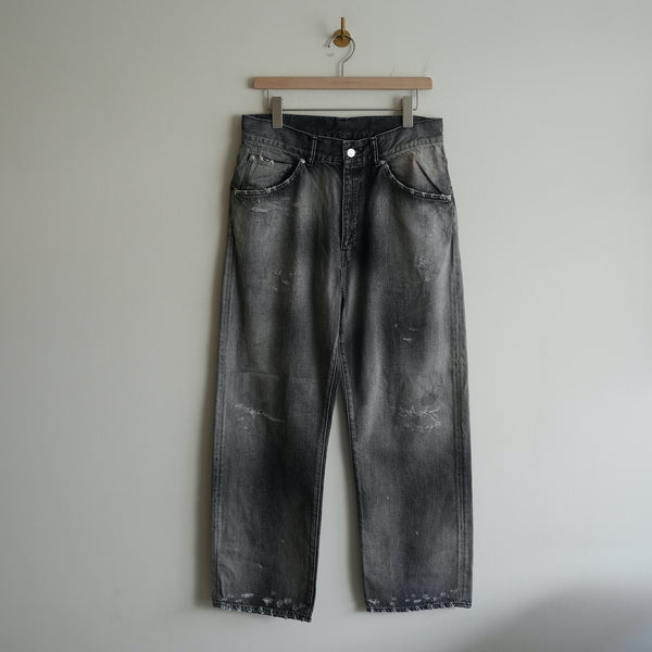 ANCELLM P/DAMAGE DENIM STRAIGHT 5P PANTS BLACK