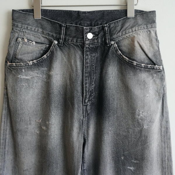 ANCELLM P/DAMAGE DENIM STRAIGHT 5P PANTS BLACK