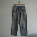 ANCELLM P/DAMAGE DENIM STRAIGHT 5P PANTS INDIGO