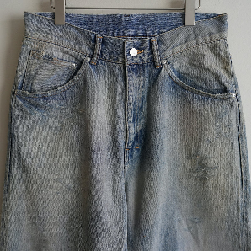 ANCELLM P/DAMAGE DENIM STRAIGHT 5P PANTS INDIGO