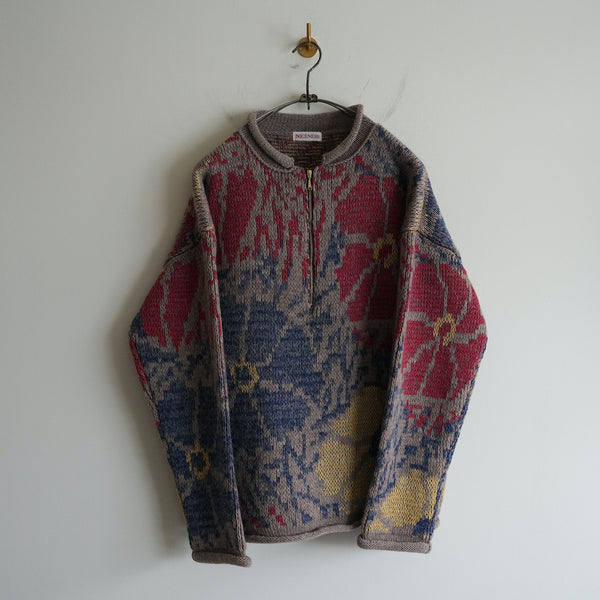 NICENESS SUVIN MELANG WOOL HALF ZIP SWEATER "DERAIN"