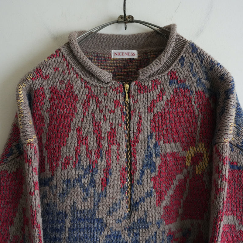 NICENESS SUVIN MELANG WOOL HALF ZIP SWEATER "DERAIN"