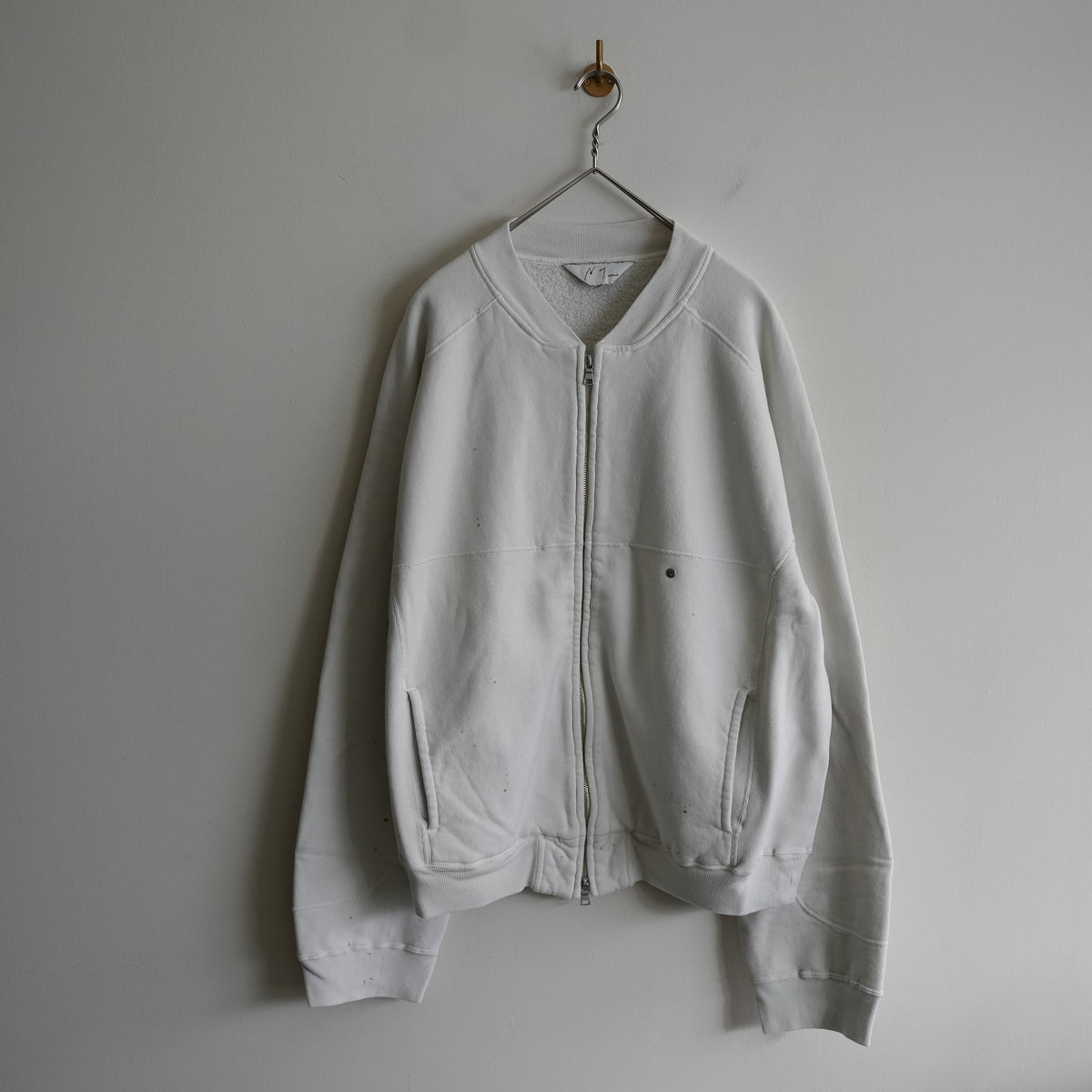 ANCELLM FLEECE-LINED SWEAT VARSITY SHIRT -WHITE