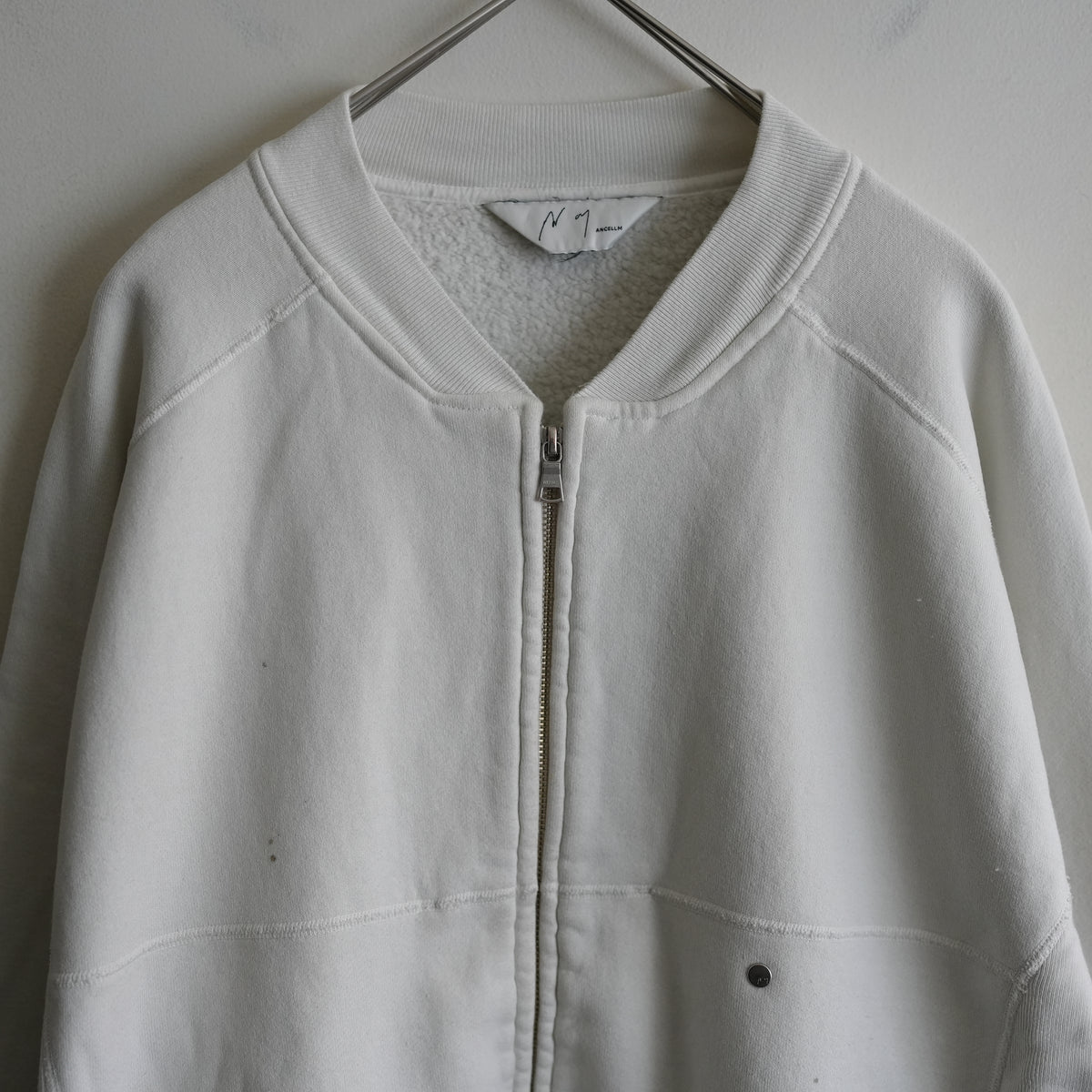 ANCELLM FLEECE-LINED SWEAT VARSITY SHIRT -WHITE