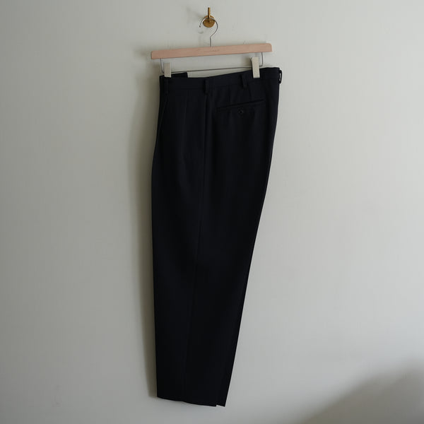 HEUGN EX. "George" NAVY BACK SATIN GABARDINE 2-TUCK TROUSER