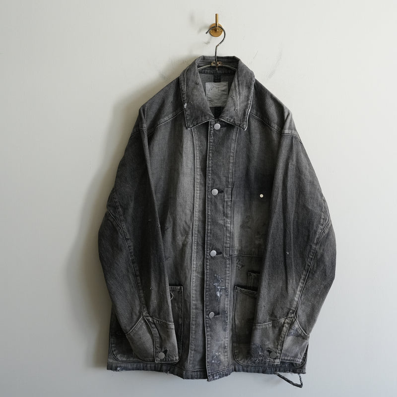 ANCELLM DAMAGE DENIM COVERALL BLACK