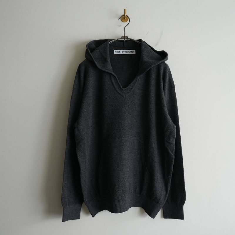 YOUTH OF THE WATER COTTON LINEN SKIPPER HOODIE CHARCOAL