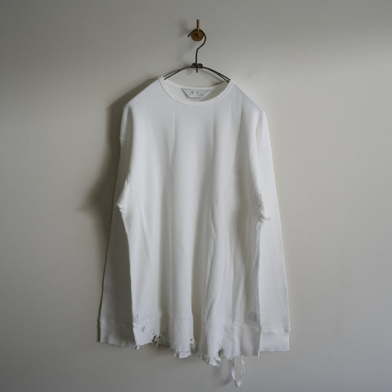 ANCELLM DAMAGE WAFFLE CREW LS  WHITE