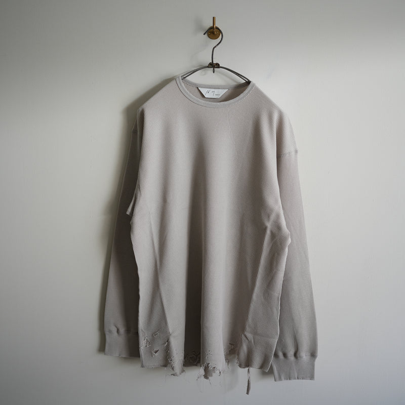 ANCELLM DAMAGE WAFFLE CREW LS  GREIGE