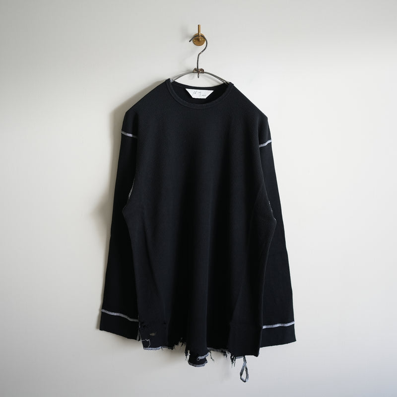 ANCELLM DAMAGE WAFFLE CREW LS  BLK