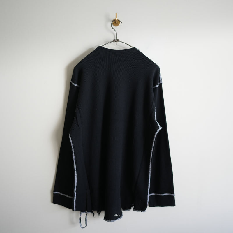 ANCELLM DAMAGE WAFFLE CREW LS  BLK
