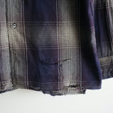 ANCELLM Damaged Flannel Check Shirt Gray
