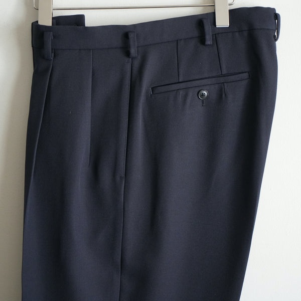 HEUGN EX. Navy Back Satin Gabardine 2-Tuck Trousers "George"