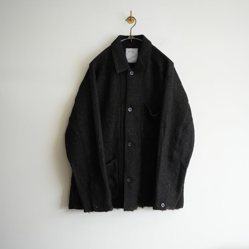 ANCELLM DAMAGE WOOL HERRINGBONE COVERALL