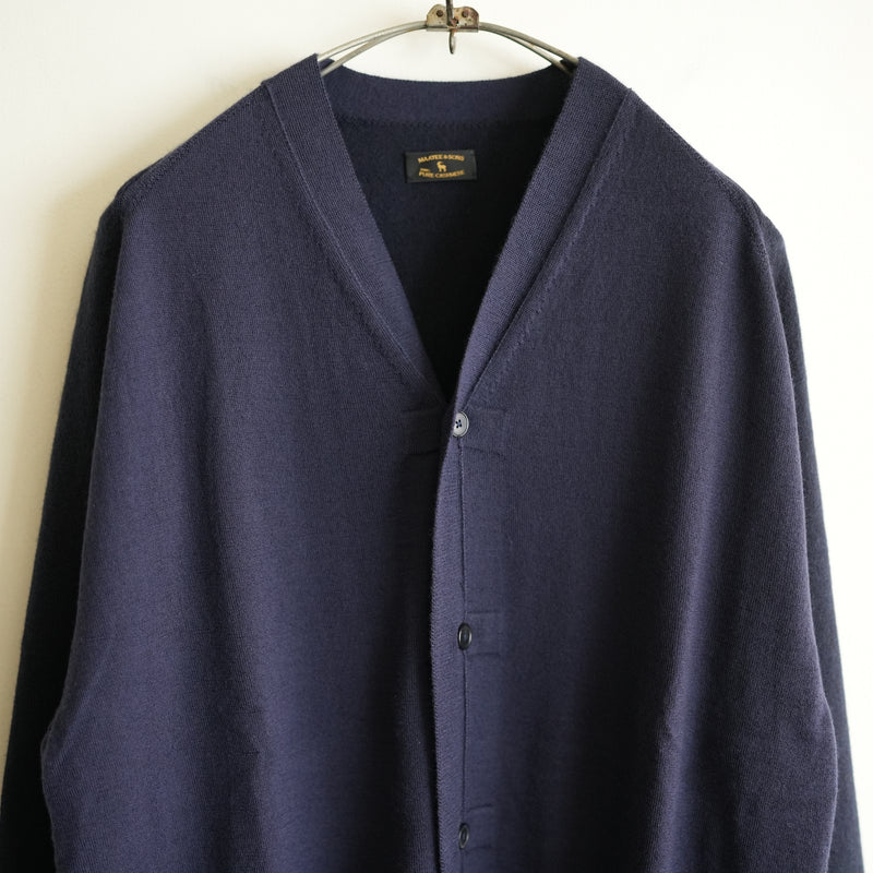 MAATEE&SONS CASHMERE COMBI V CARDIGAN NAVY