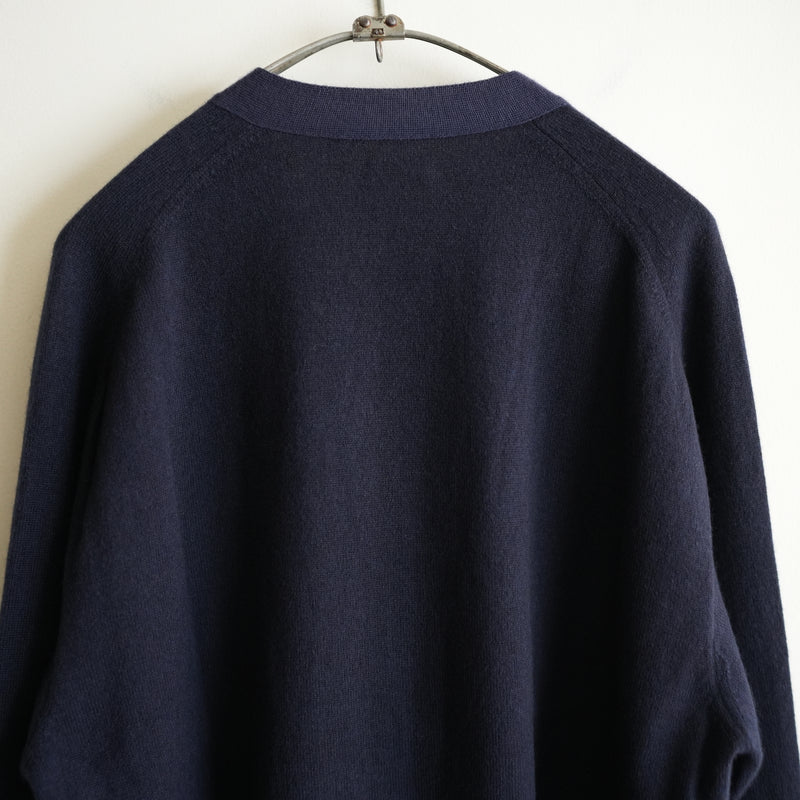 MAATEE&SONS CASHMERE COMBI V CARDIGAN NAVY