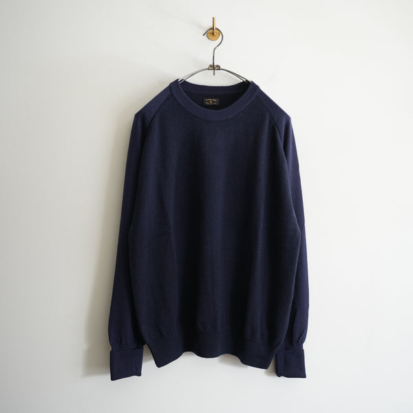 MAATEE&SONS CASHMERE COMBI CREW NECK SWEATER NAVY
