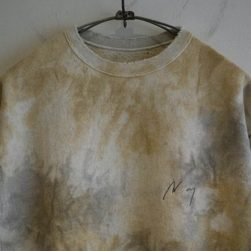 ANCELLM Marbling  Damage Sweat Shirt BEIGE/BLACK