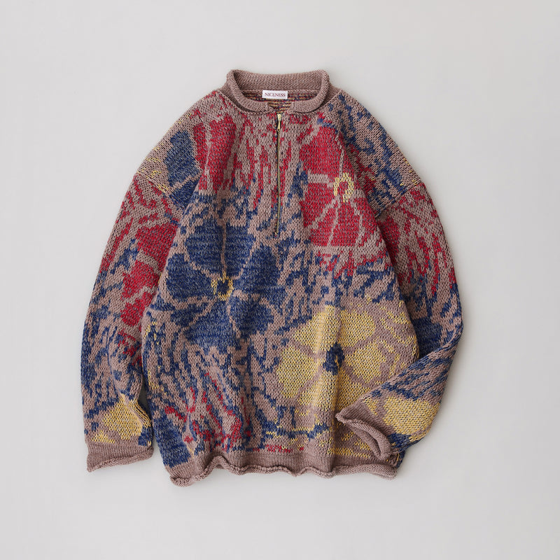 NICENESS SUVIN MELANG WOOL HALF ZIP SWEATER "DERAIN"