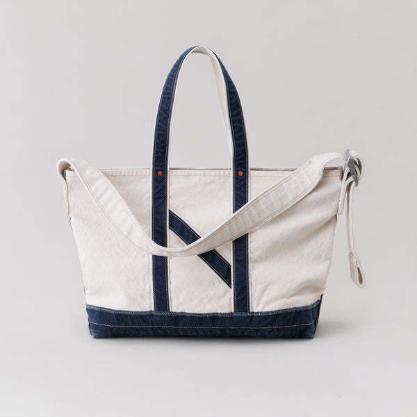 NICENESS AGED EFFECT CANVAS SHOULDER TOTE BAG "L.LESH" NAVY