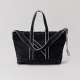 NICENESS AGED EFFECT CANVAS SHOULDER TOTE BAG "L.LESH" BLACK