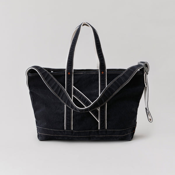 NICENESS AGED EFFECT CANVAS SHOULDER TOTE BAG "L.LESH" BLACK