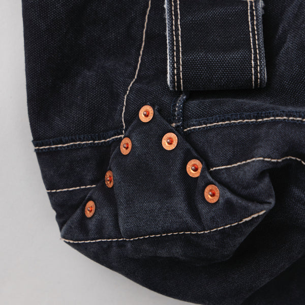 NICENESS AGED EFFECT CANVAS SHOULDER TOTE BAG "L.LESH" BLACK