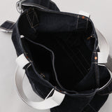 NICENESS AGED EFFECT CANVAS SHOULDER TOTE BAG "L.LESH" BLACK