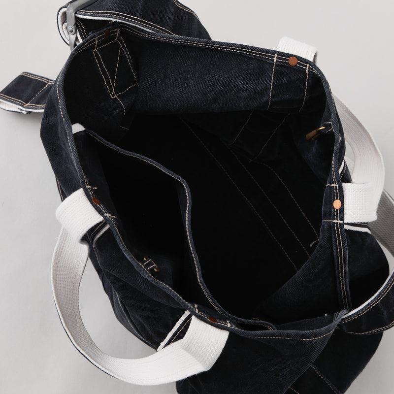 NICENESS AGED EFFECT CANVAS SHOULDER TOTE BAG "L.LESH" BLACK