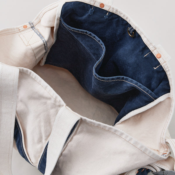 NICENESS AGED EFFECT CANVAS SHOULDER TOTE BAG "L.LESH" NAVY