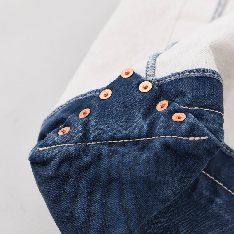 NICENESS AGED EFFECT CANVAS SHOULDER TOTE BAG "L.LESH" NAVY