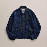 NICENESS PRINTED LINEN CANVAS SHORT JACKET "N.JETT" INDIGO