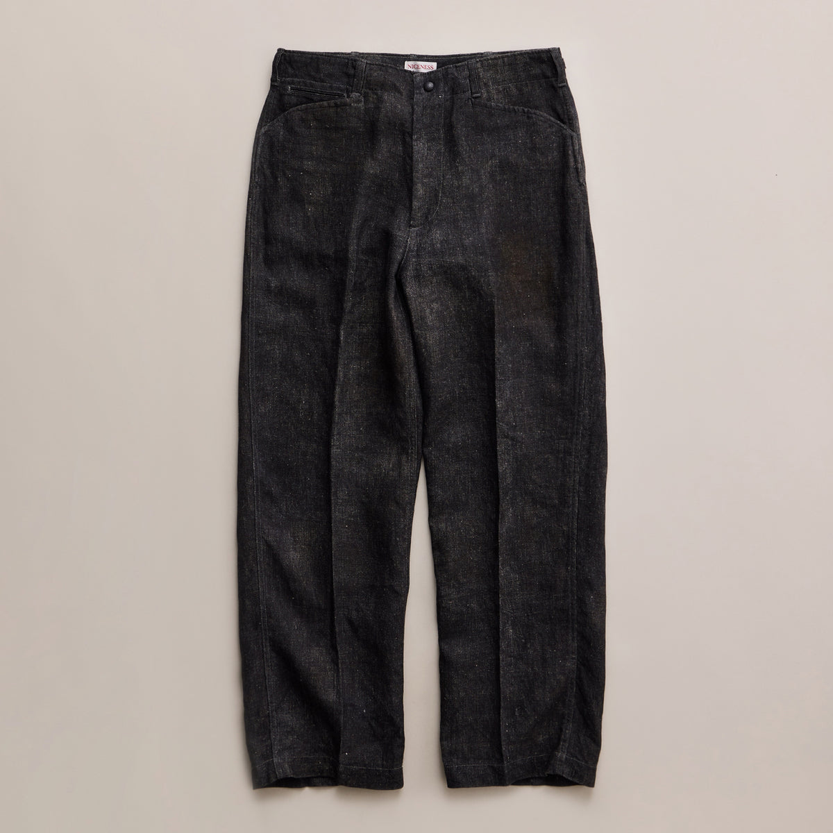 NICENESS PRINTED LINEN CANVAS FRISCO TROUSERS "N.MORLEY" BLACK