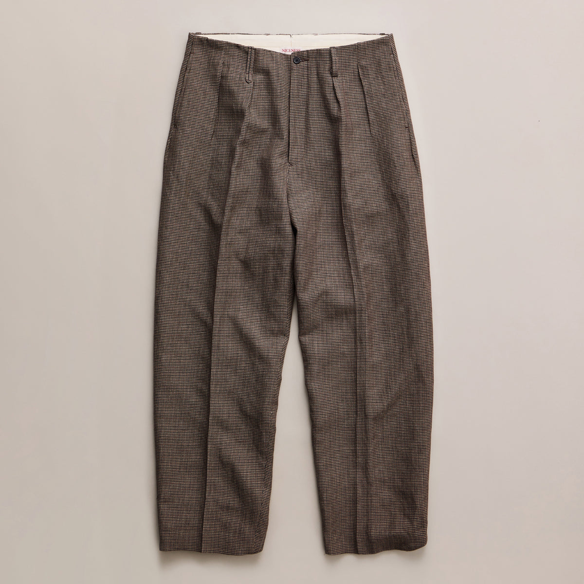 NICENESS WOOL LINEN FLYING V TROUSERS "B.WISHBONE" MOCHA